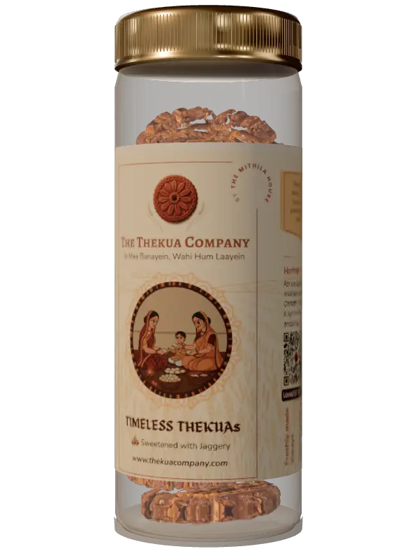 A sealed jar of handmade thekua