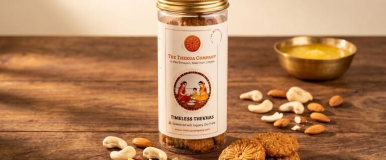 Jaggery with Dry Fruits Thekua blog banner The Thekua Company